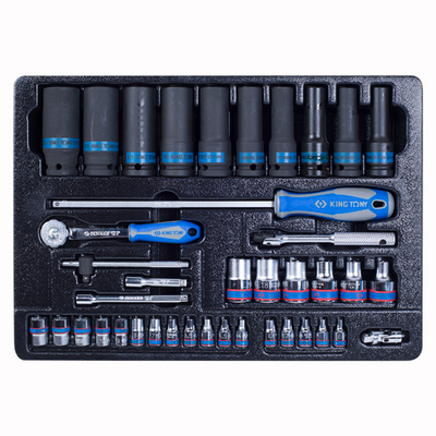 KING TONY (9-7540MR) Набор ударных головок 1/2" и торцевых головок 1/4" с принадлежностями, ложемент, 40 предметов