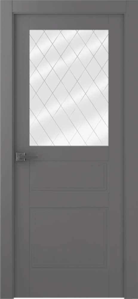 Дверь Инари / Цвет Эмаль графит / Мателюкс белый витраж / Двери Belwooddoors