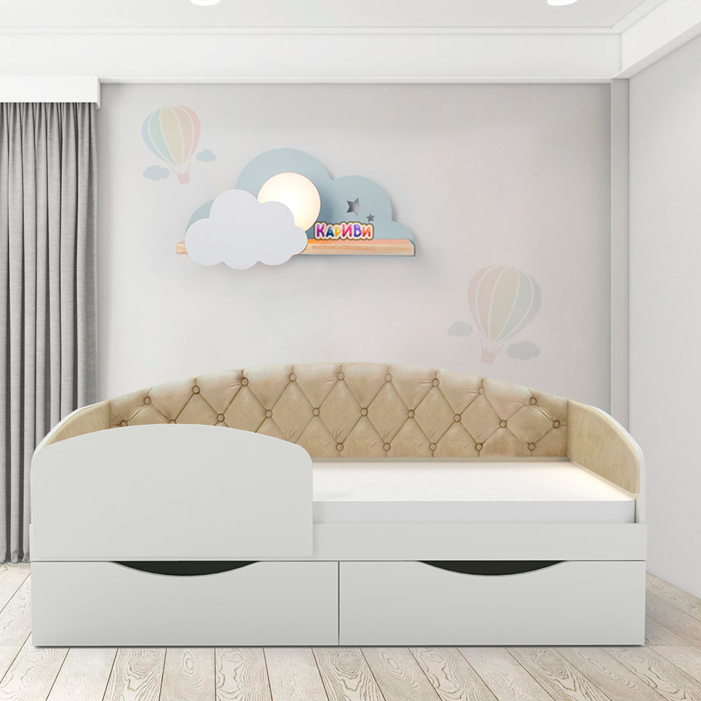 Кровать односпальная КарИВи Беллуччи с каретной стяжкой 80x160 Белый  Беж