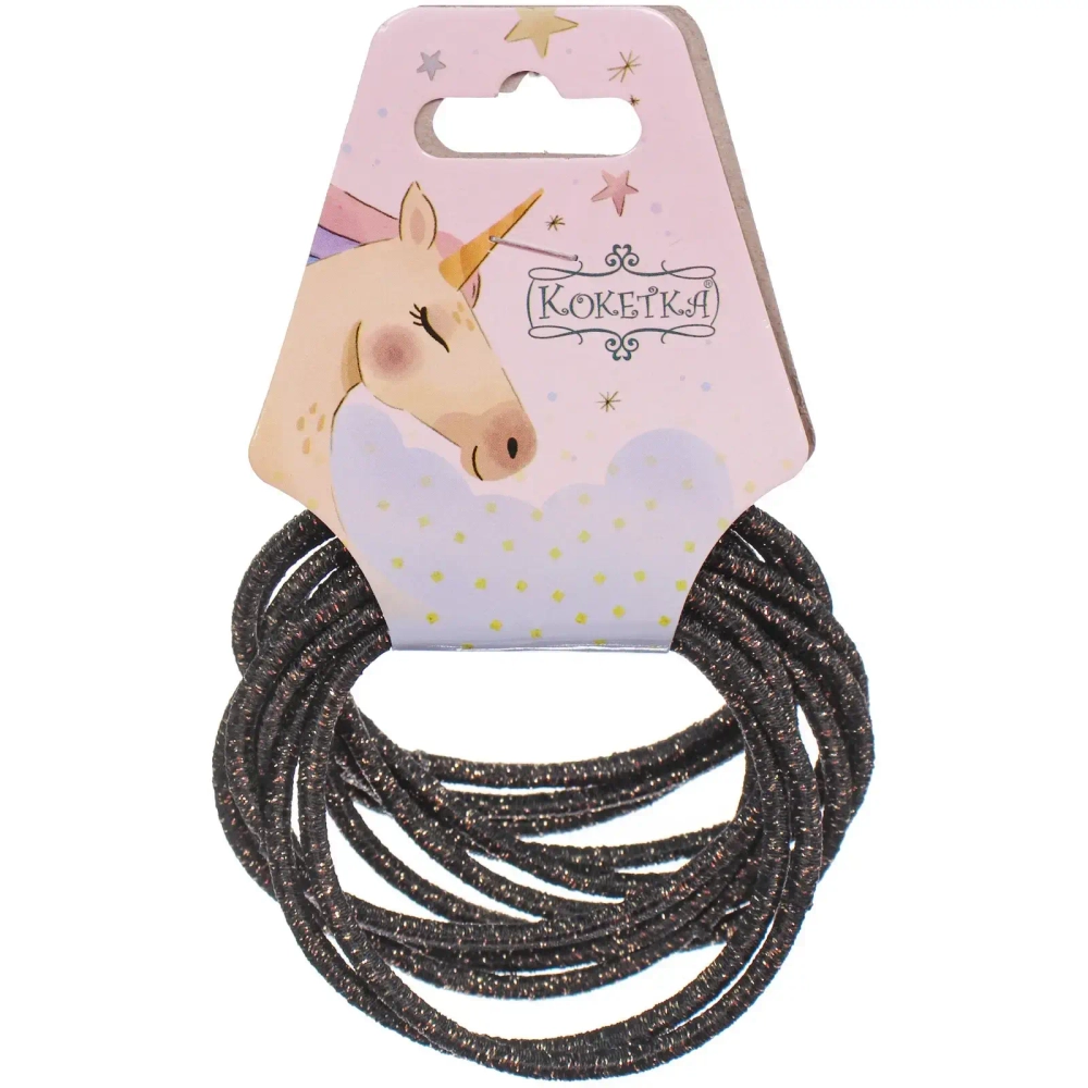 Резинки для волос 12шт «ЕЖЕВИКА», цвет черный с золотой нитью, d-5,5см (подвес Единорог)