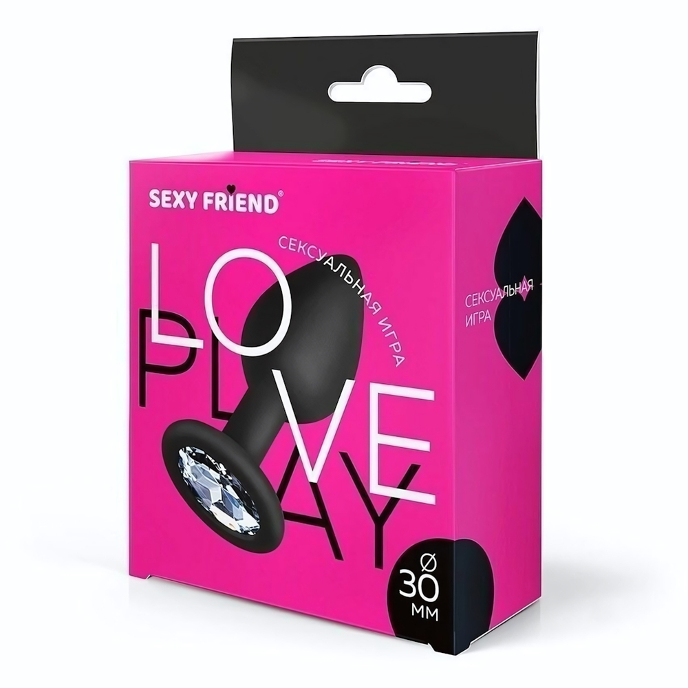 Черная силиконовая анальная втулка с прозрачным кристаллом - 7,3 см. (Цвет: прозрачный)