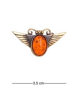 AM-3441 Брошь «Жук Светлячок» (латунь, янтарь)