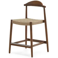 Полубарный стул Nina 62 см из массива акации с ореховой отделкой и бежевой веревкой