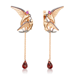 Серьги «Обгоняя время» (пожелание удачи) из красного золота с гранатами