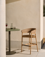 Барный стул Arinella из массива акации с натуральной отделкой и бежевой веревкой, высота 75 см