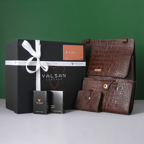 Комплект женская сумка с кошельком и визитницей Yalsan Leather натуральная кожа Иран RAD-CHN-056-GC 623