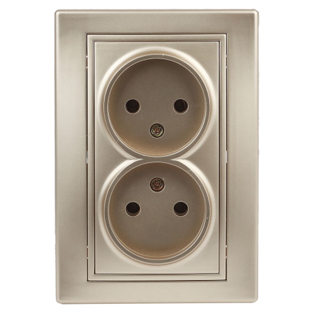 Розетка Intro Plano 1-204-04 без заземления двойная 2х2P, 16А-250В, IP20, СУ, Plano, шампань | Intro Plano Шампань