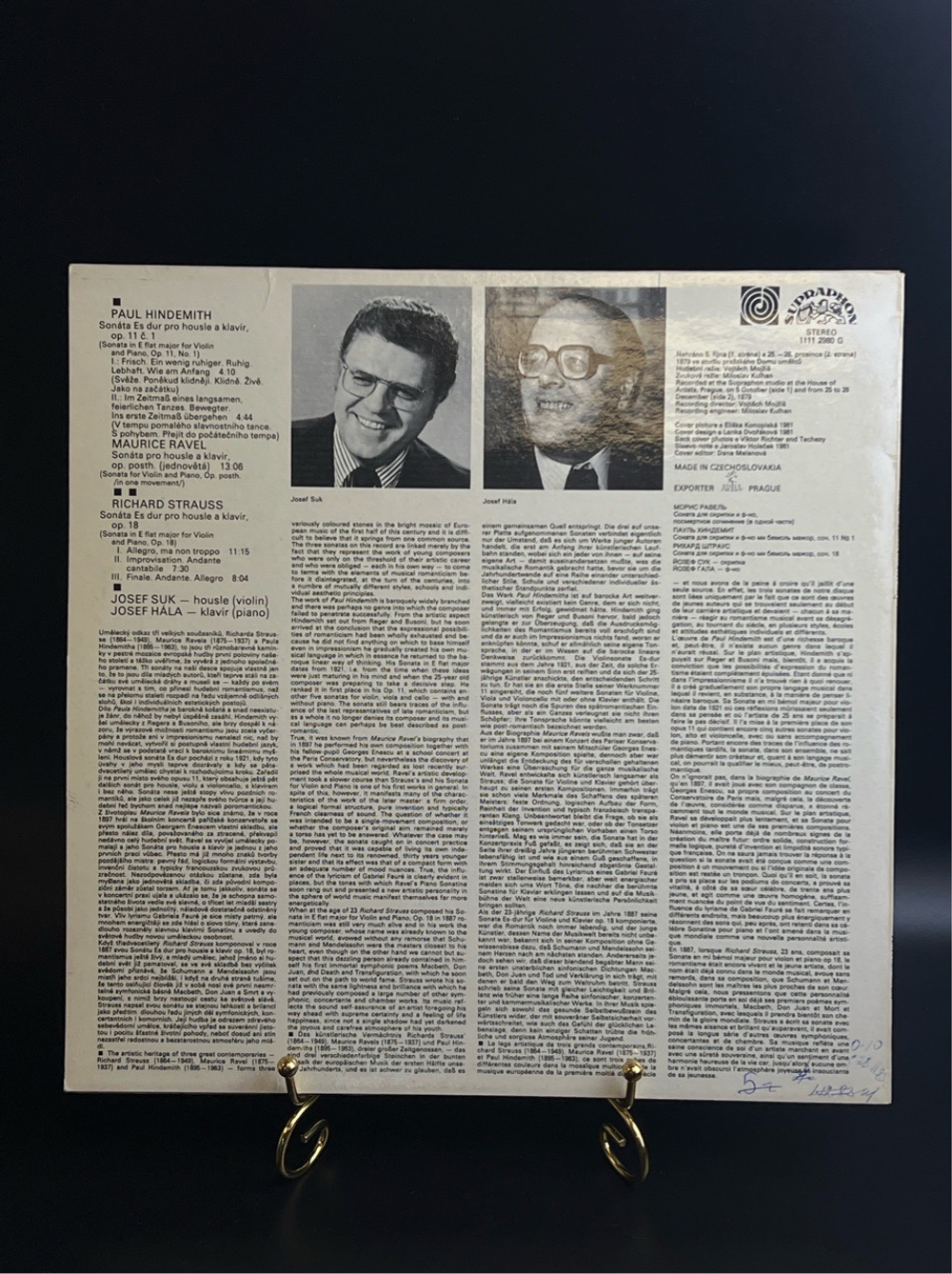 LP Violin Sonatas - Ravel, Hindemith, Strauss. Виниловая пластинка 12 дюймов. Supraphon Чехословакия 1979 год