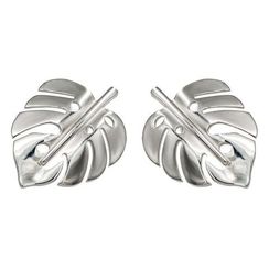 Серьги-пусеты Лист Монстеры из серебра 925 пробы