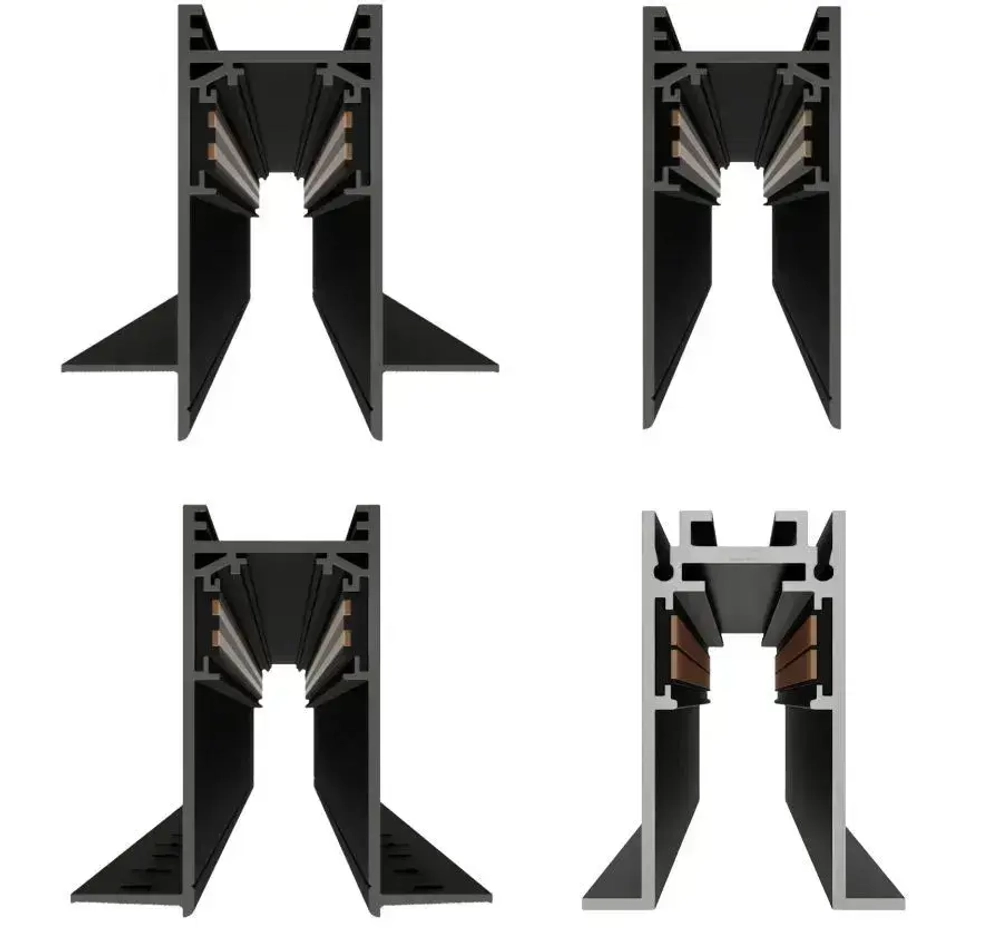 Трековая система освещения для натяжных потолков MAGNETIC S20 48V Чёрный шинопровод алюминиевый четырех-контактный низковольтный 4TRA 57x55x1500mm IP20 1.5 м. торцевые заглушки в комплекте