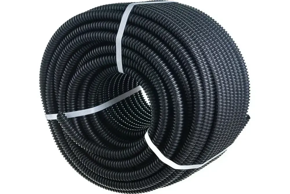 Труба гибкая гофрированная ПНД 16мм с протяжкой лёгкая (25м) чёрный