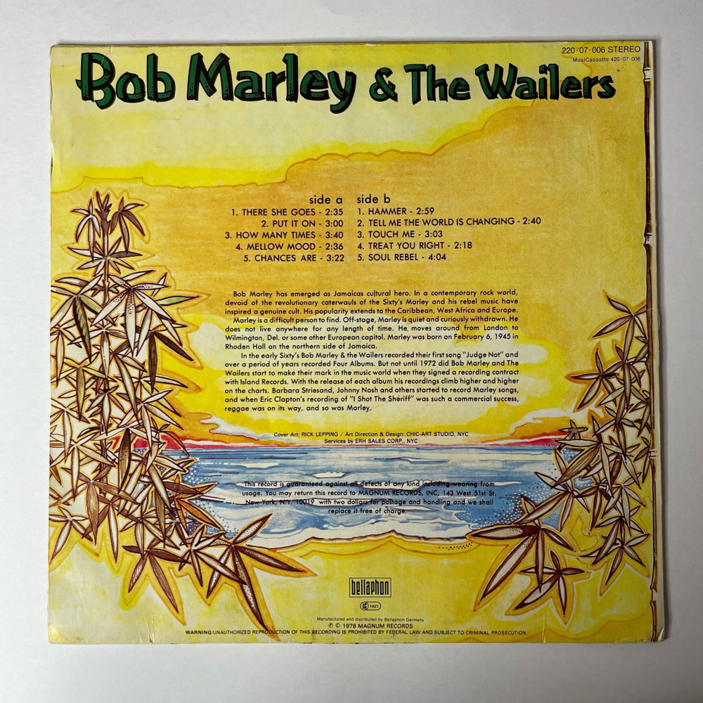 Винтажная виниловая пластинка LP Bob Marley and The Wailers (Germany 1981)