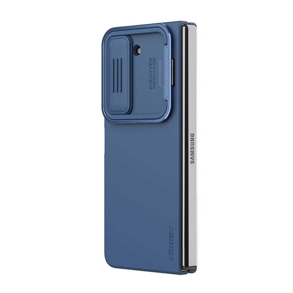 Чехол покрытый синим жидким силиконом от Nillkin для Samsung Galaxy Z Fold 5, серия CamShield Silky Silicone Case (Stand Version) (версия с подставкой)