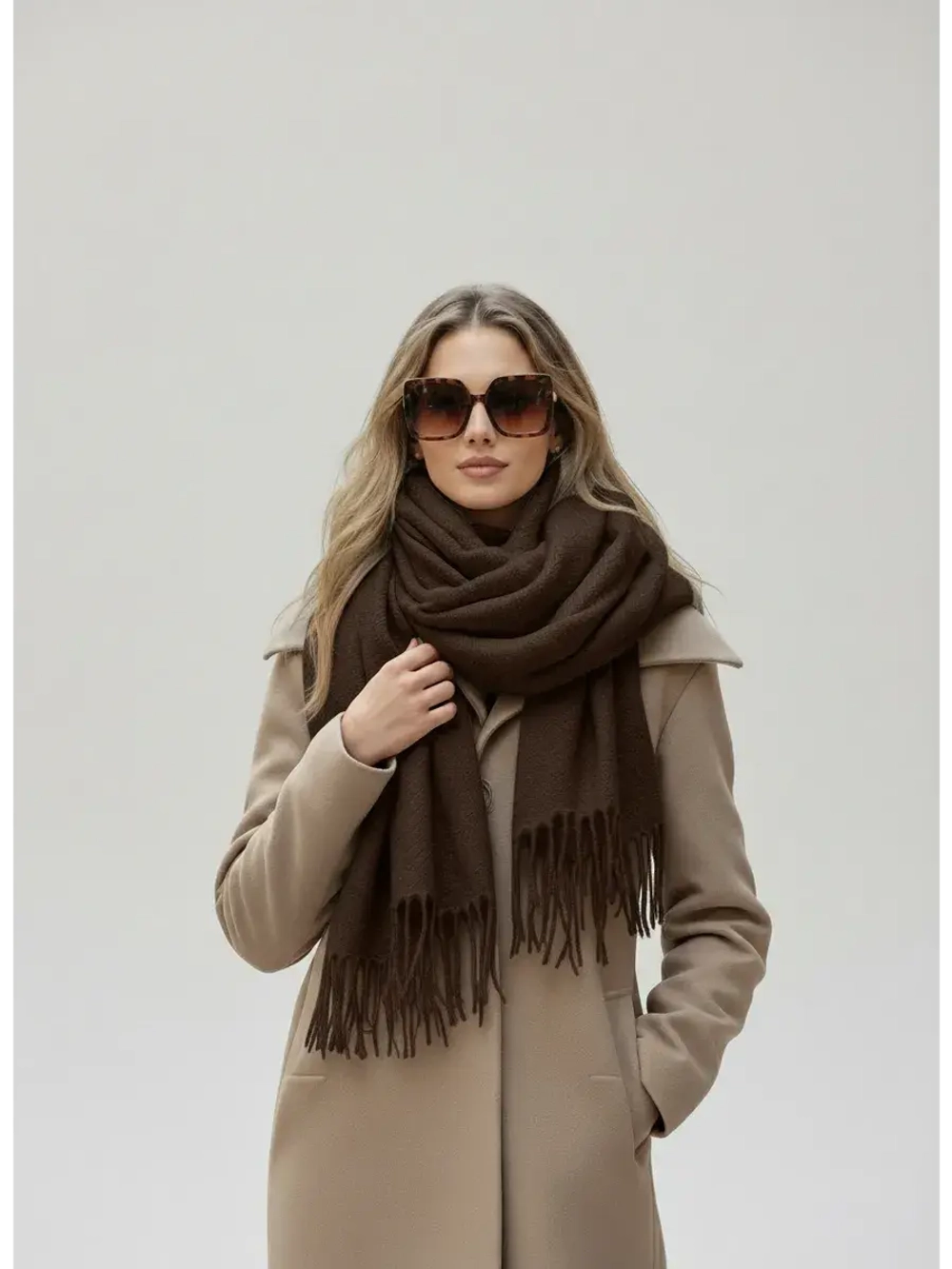 Шарф кашемир шерсть вискоза 180/45 Philosophy шоколадный