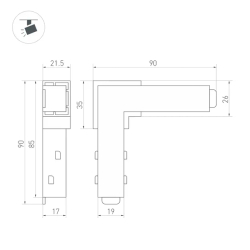 Коннектор угловой MAG-ORIENT-CON-L90-POWER (BK) (Arlight, IP20 Пластик, 3 года) 036018