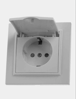 Розетка 1-местная с с/з крышкой, 220В,16А с защитной шторкой STEKKER PST16-9012-02, слоновая кость