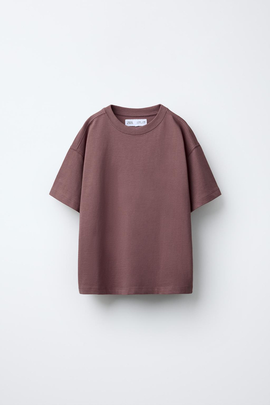 ZARA ОДНОТОННАЯ ФУТБОЛКА MEDIUM WEIGHT, БАКЛАЖАННЫЙ