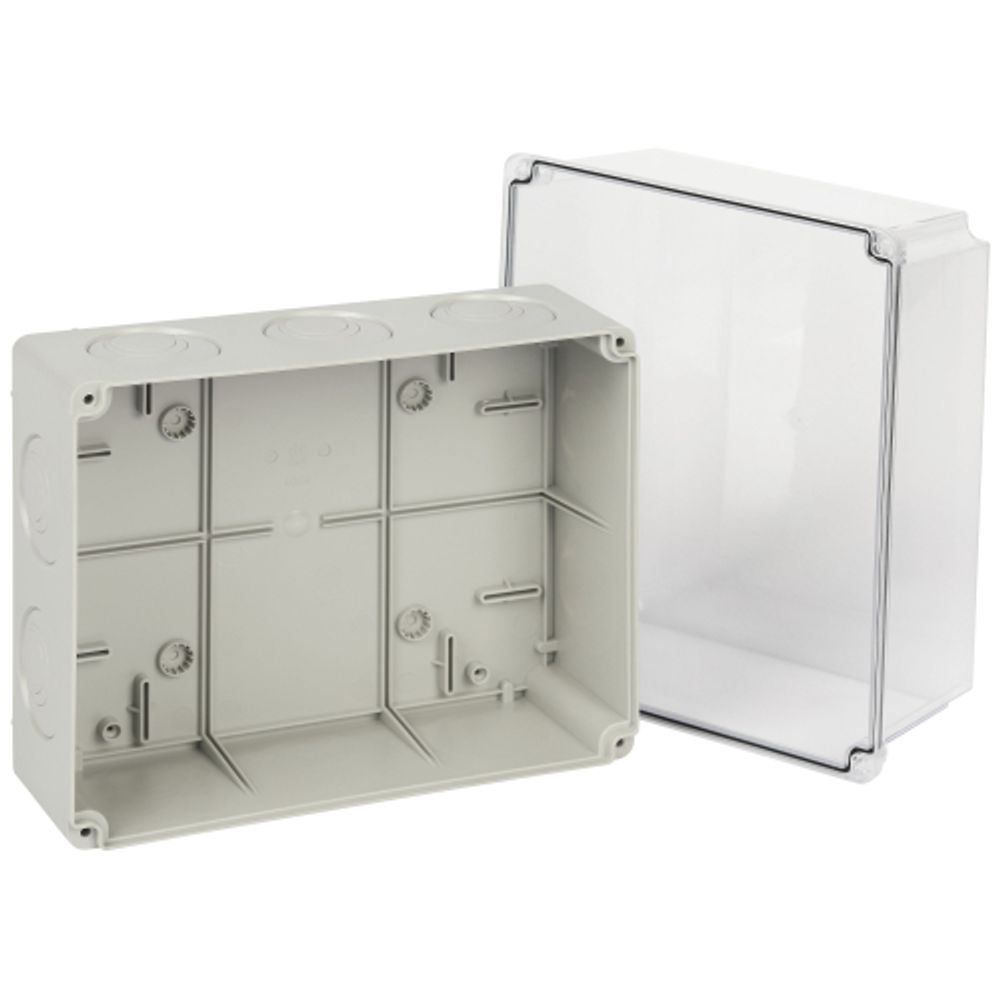 Распаячная коробка ЭРА KORvpk-240-195-165 ОП серая 240х195х165мм прозрачная крышка на винтах d25-3шт d32-2шт IP55