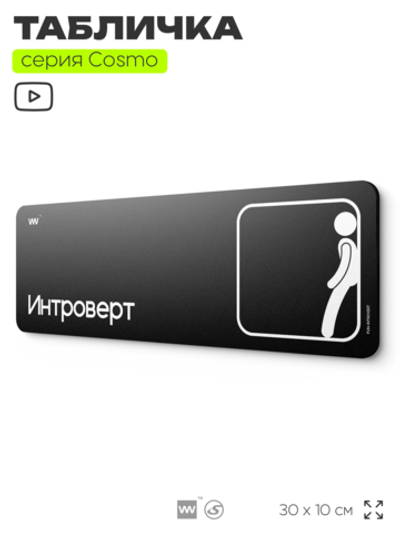 Табличка Интроверт, шуточная прикольная табличка на дверь и стену черная, для офиса и дома, серия COSMO FUN, 30х10 см, Айдентика Технолоджи
