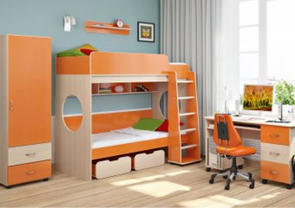 Детская стенка КарИВи Легенда 7  Дуб Молочный Оранжевый