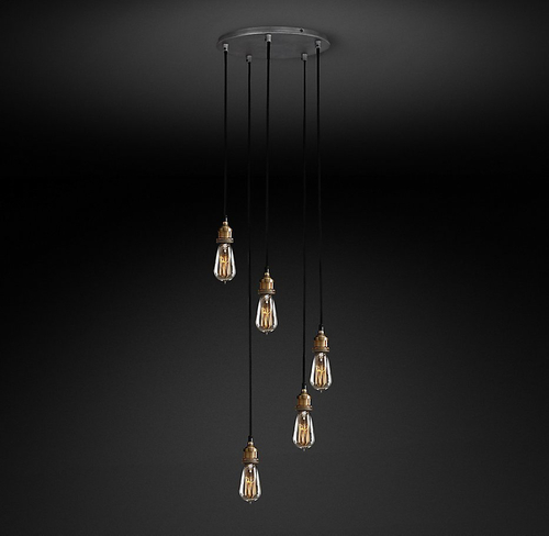 Подвесной дизайнерский светильник  20th C. Factory Filament Bare Bulb Round Pendant by Restoration Hardware