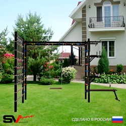 Уличная шведская стенка Sv Sport рукоход с комплектом турник прямой У5354 (Турник/Брусья/Стойка/Скамья/Деревянные/Сетка)