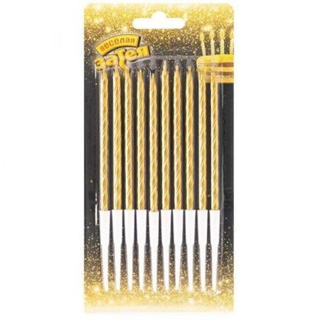 Веселая затея Свечи для торта10см Золото с подставкой /10 шт