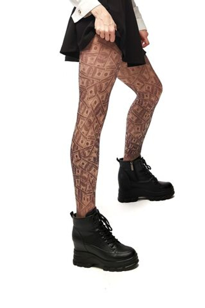 Колготки с принтом в виде денежных купюр (Размер: S-M-L) (Цвет: бежевый)