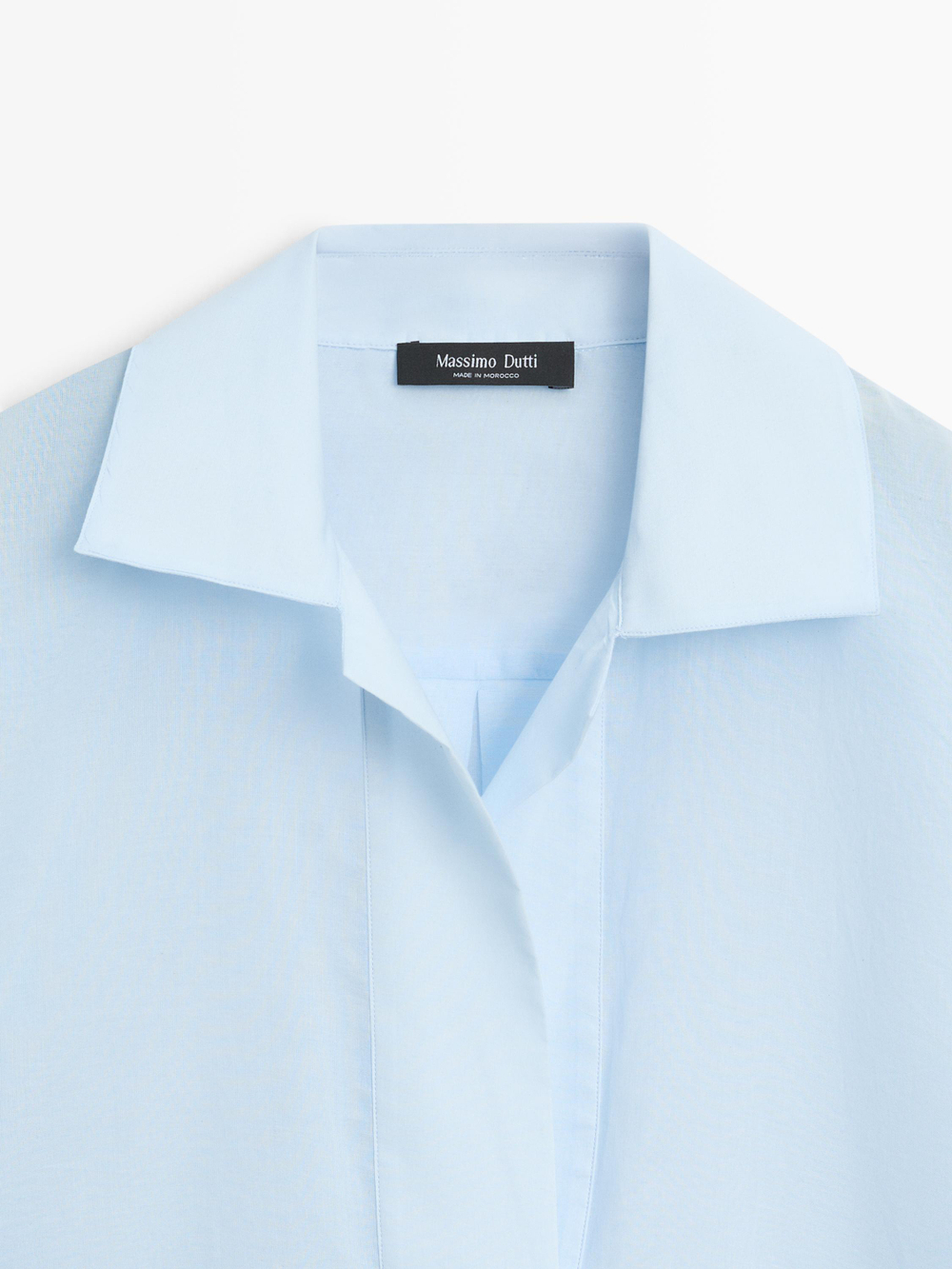 Massimo Dutti Рубашка свободного кроя из 100% хлопка с контрастным воротом, небесно-голубой