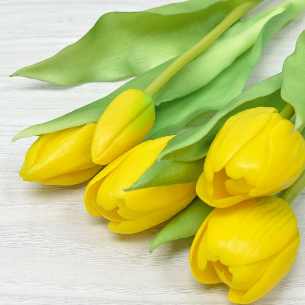 Цветы искусственные Тюльпаны букет 5шт, силикон, цвет желтый