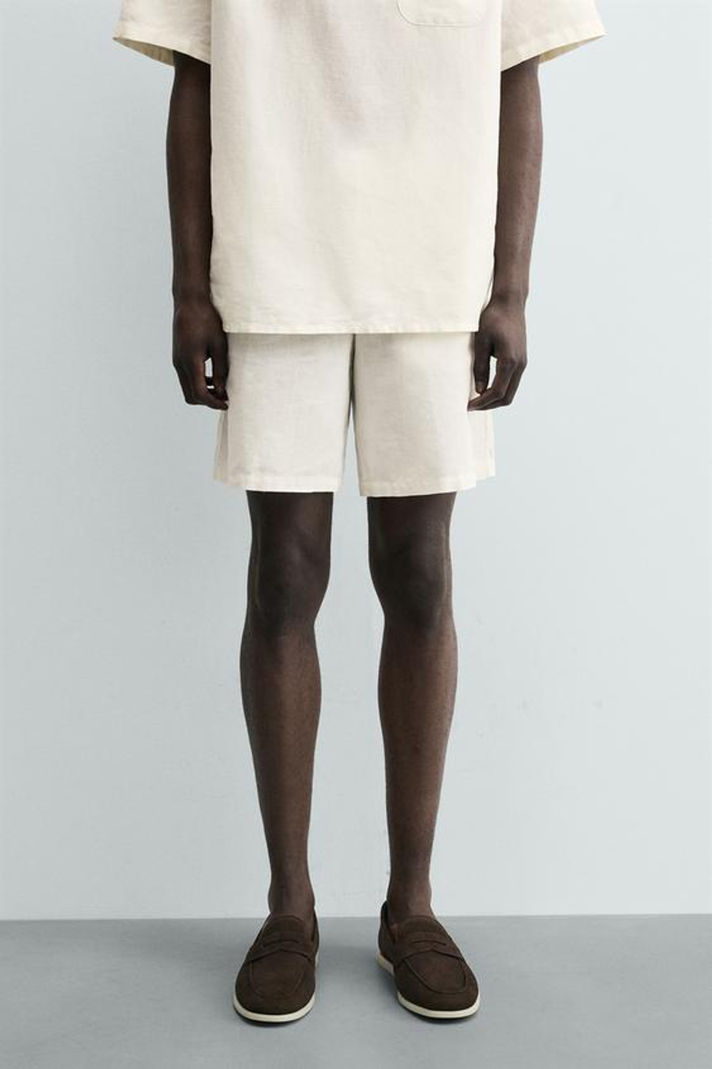 ZARA ШОРТЫ REGULAR FIT ИЗ КОНОПЛИ И ХЛОПКА, БЕЛЫЙ