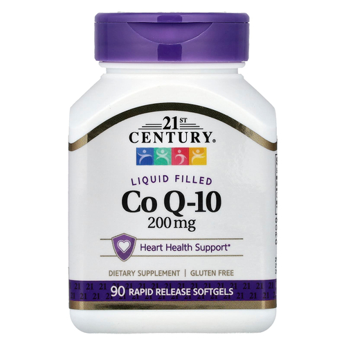 21st Century, жидкий коэнзим Q10, 200 мг, 90 капсул