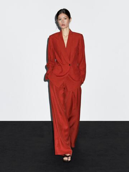 Massimo Dutti Брюки прямого кроя с двойными защипами, красный