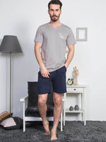 Мужской трикотажный комплект с небольшим принтом на груди (Размер: S) (Цвет: серый с синим)