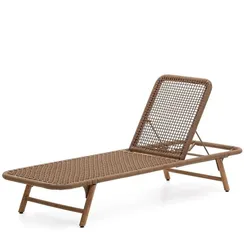 Шезлонг Dandara со стальной конструкцией, бежевым шнуром и ножками из 100% массива акации