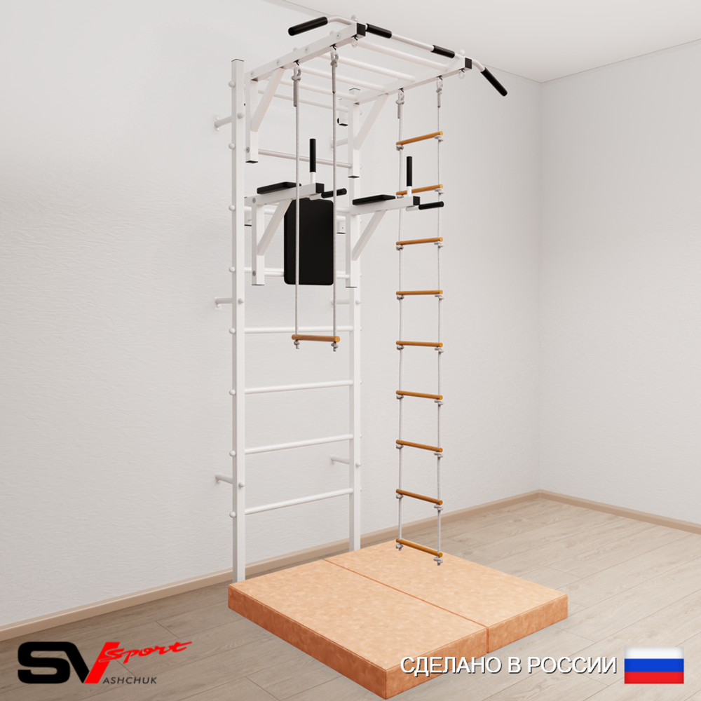 Шведская стенка Sv Sport усиленная 6494 (Турник рукоход/Брусья/Лестница/Трапеция/Мат 1м)