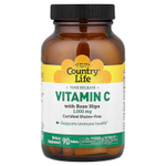 Country Life, Витамин C с замедленным высвобождением с шиповником, 1000 мг, 90 таблеток
