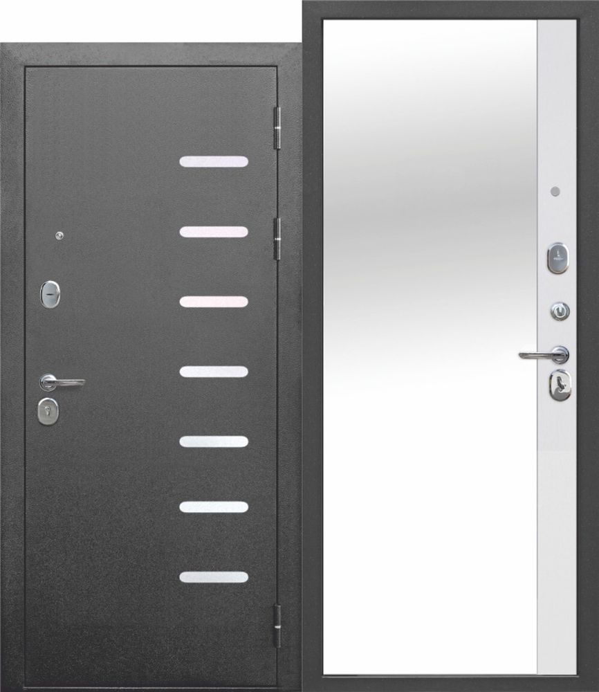 Дверь металлическая 9 см Серебро Зеркало Эмалит Белый