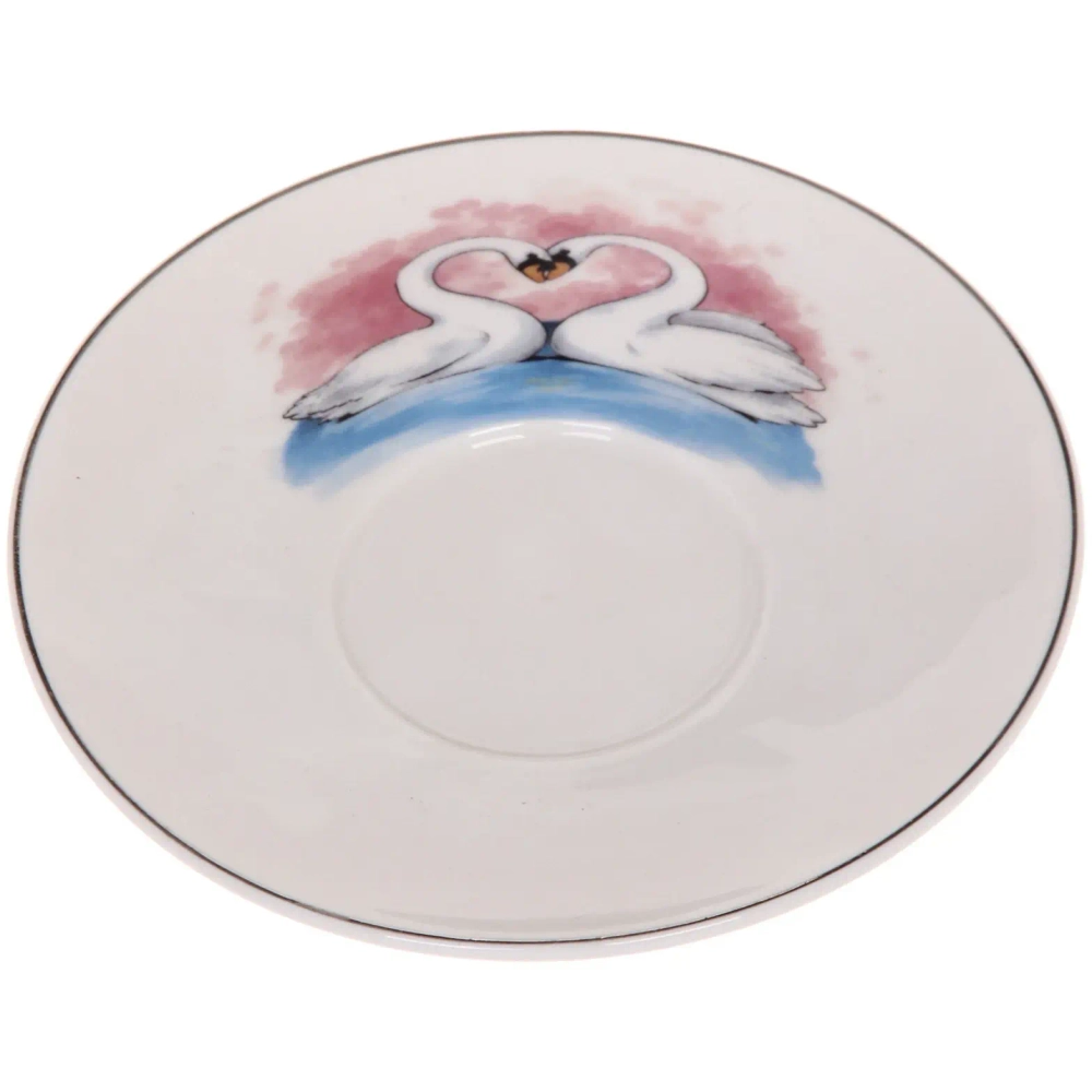 Кофейная пара (зеркальная кружка 90мл+блюдце) анаморфный дизайн «Лебеди»