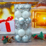 Шар новогодний 24шт 6см, цвет белый+серебро, пластик