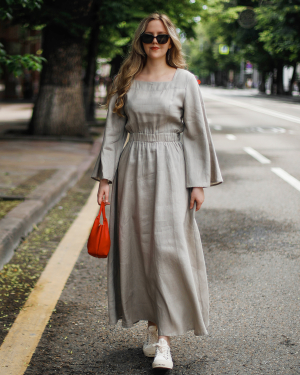 Платье лен, цвет светло-серый, Италия