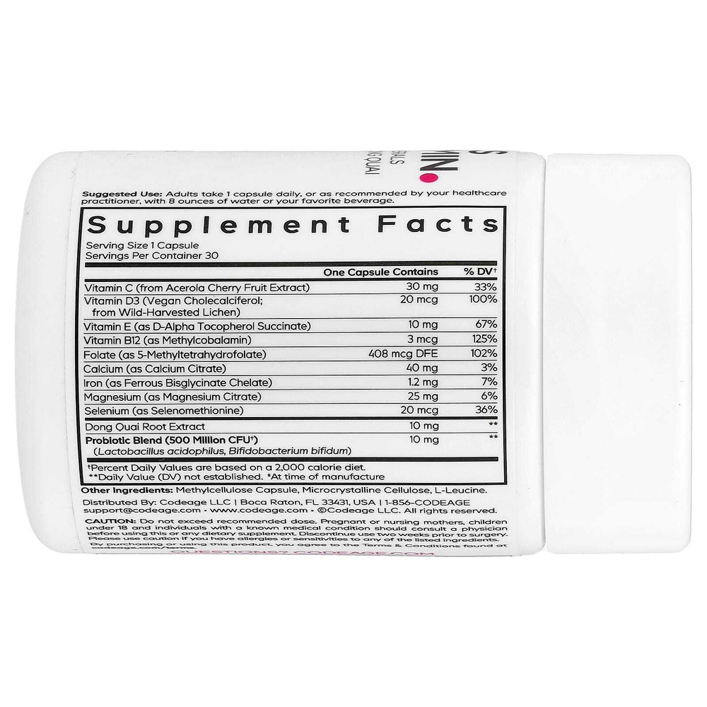 Codeage, мультивитамины для женщин, 30 растительных капсул
