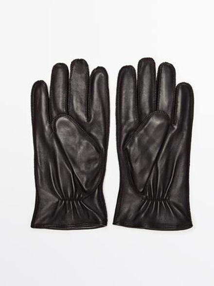 Massimo Dutti Кожаные перчатки с отделкой из кожи наппа, коричневый