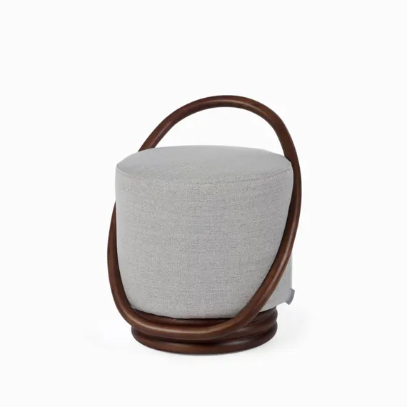Пуф с ручкой Wendel 46х55 см, серая ткань, орех