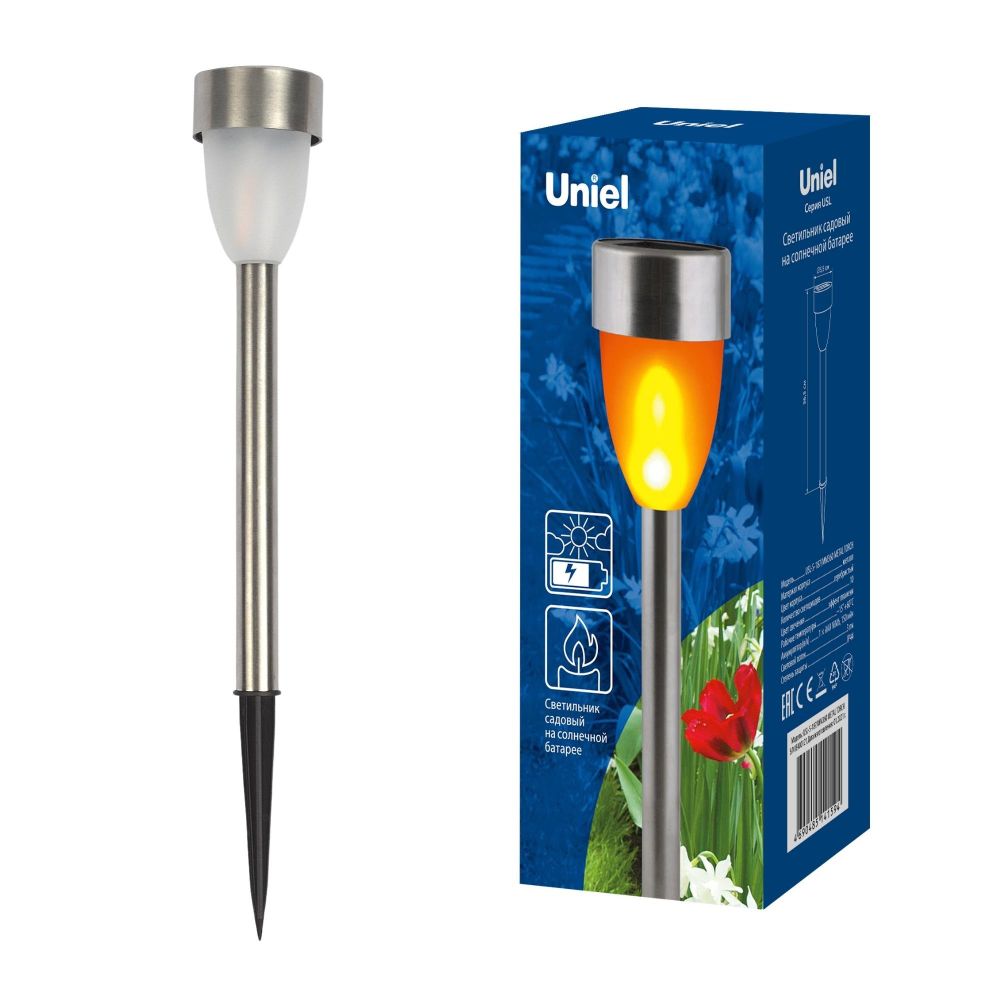 USL-S-187-MM360 METAL TORCH Садовый светильник на солнечной батарее Металлический факел. 10 светодиодов. Эффект пламени. 1xААA Ni-Mh аккумулятор в-к. IP44. TM Uniel