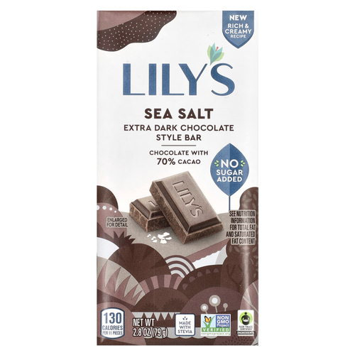 Lily's Sweets, темный шоколад, с морской солью, 70% какао, 80 г (2,8 унции)