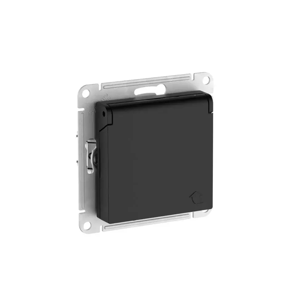 ATLASDESIGN РОЗЕТКА с заземлением со шторками с крышкой,16А,IP20, мех.,быстрозажим. клем., КАРБОН