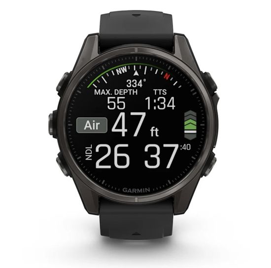 Умные часы Garmin Fenix 8, 43 мм, AMOLED, Sapphire Carbon Gray DLC Titanium with black/pebble gray silicone band