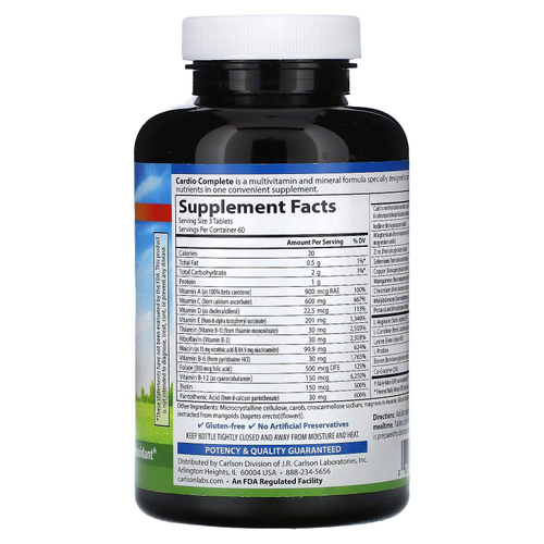 Carlson, Cardio Complete, комплекс для сердечно-сосудистой системы, 180 таблеток