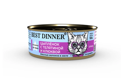 Best Dinner Консервы для кошек Urinary цыпленок с телятиной и клюквой, 100 г.